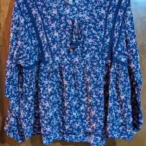 Sofia Jeans By Sofia Vergara Floral Navy Blue Women's Top L